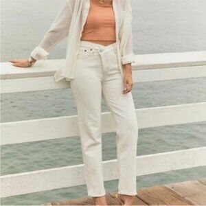 Abercrombie & Fitch The Dad Curve Love Crossover Overlap Jeans Button-Fly Ivory